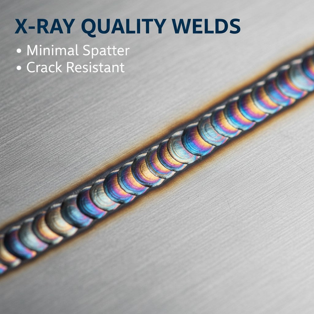 Perfect TIG weld bead on mild steel showing colorful heat zone and no spatter.