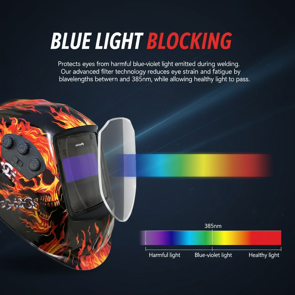 Large View Auto-Darkening Welding Helmet with Blue Light Blocking, 1/1/1/1 True Color, 4 Arc Sensors, Wide Shade 3/5-13 for TIG MIG ARC CUT & Grind