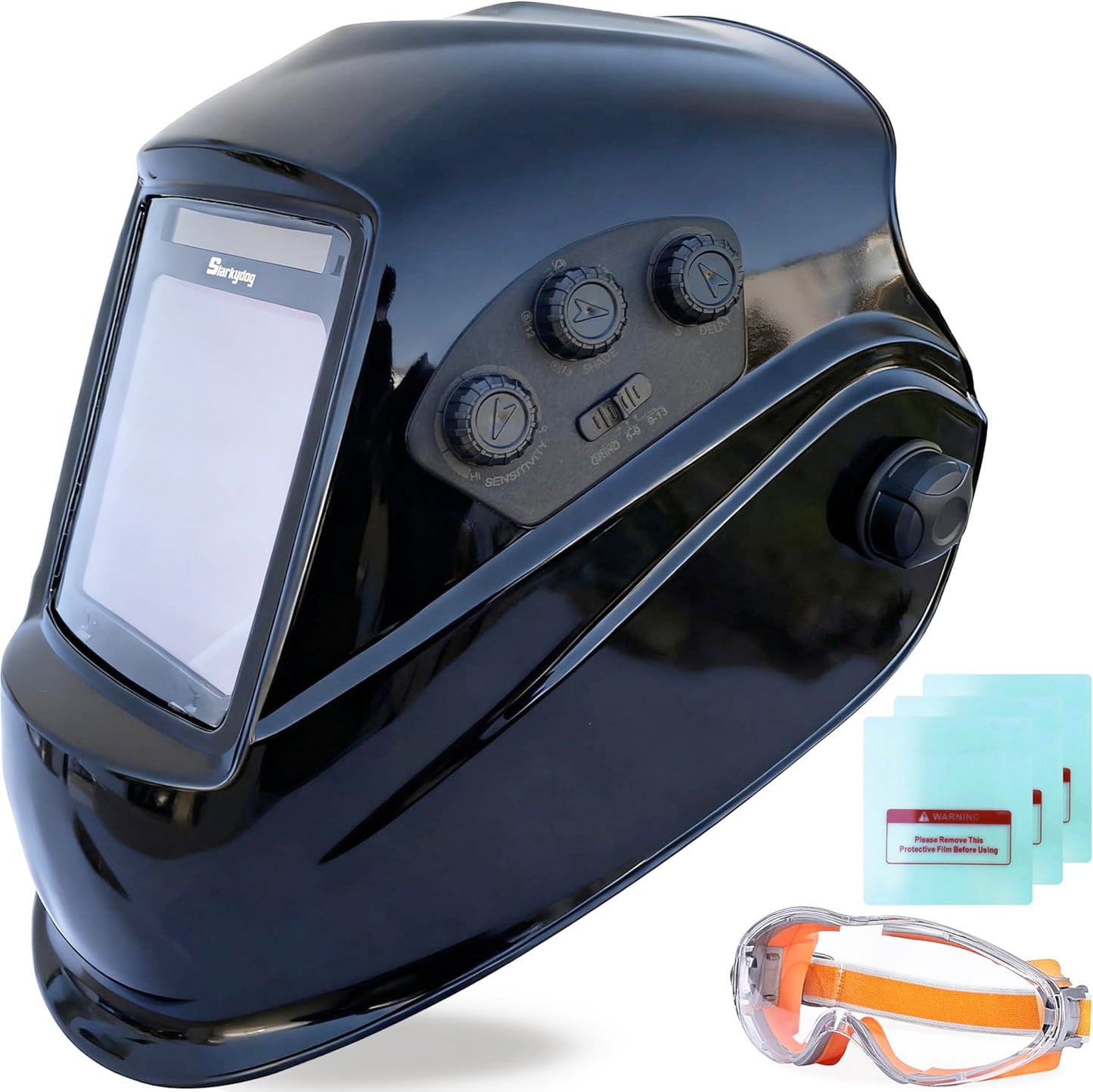 Large View Auto Darkening Welding Helmet with Blue Light Blocking – True Color 1/1/1/1 Shade 3/5-9/9-13, 4 Arc Sensors, Solar Powered for TIG MIG ARC CUT & GRIND