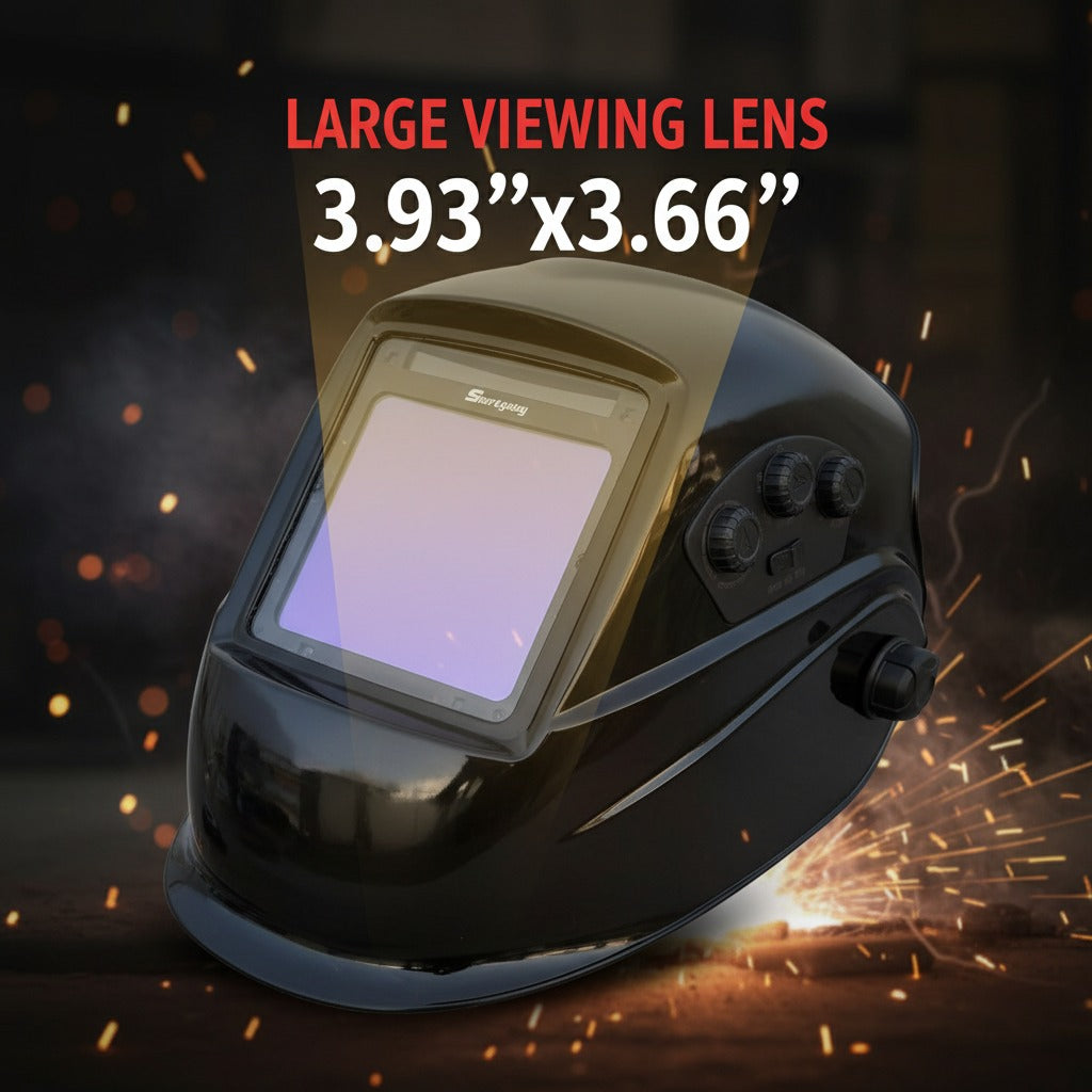 Large View Auto Darkening Welding Helmet with Blue Light Blocking – True Color 1/1/1/1 Shade 3/5-9/9-13, 4 Arc Sensors, Solar Powered for TIG MIG ARC CUT & GRIND