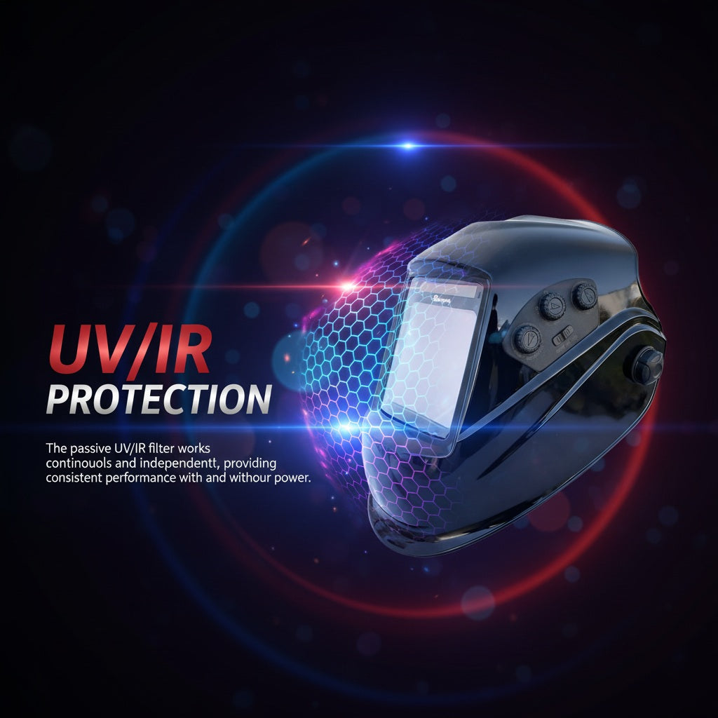 Large View Auto Darkening Welding Helmet with Blue Light Blocking – True Color 1/1/1/1 Shade 3/5-9/9-13, 4 Arc Sensors, Solar Powered for TIG MIG ARC CUT & GRIND