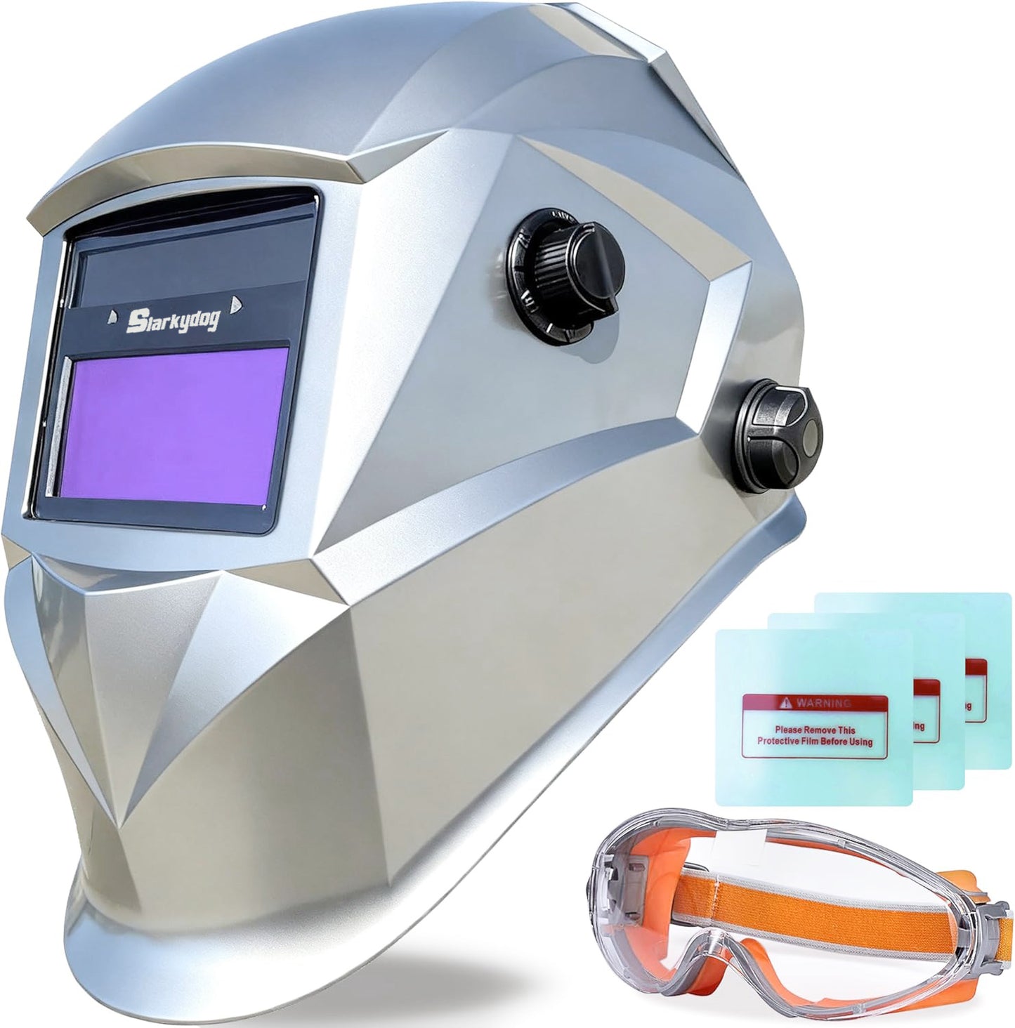 Auto-Darkening Welding Helmet, Blue Light Blocking, 1/1/1/1 True Color, Solar Powered Hood for TIG, MIG, ARC & Grind, Silver