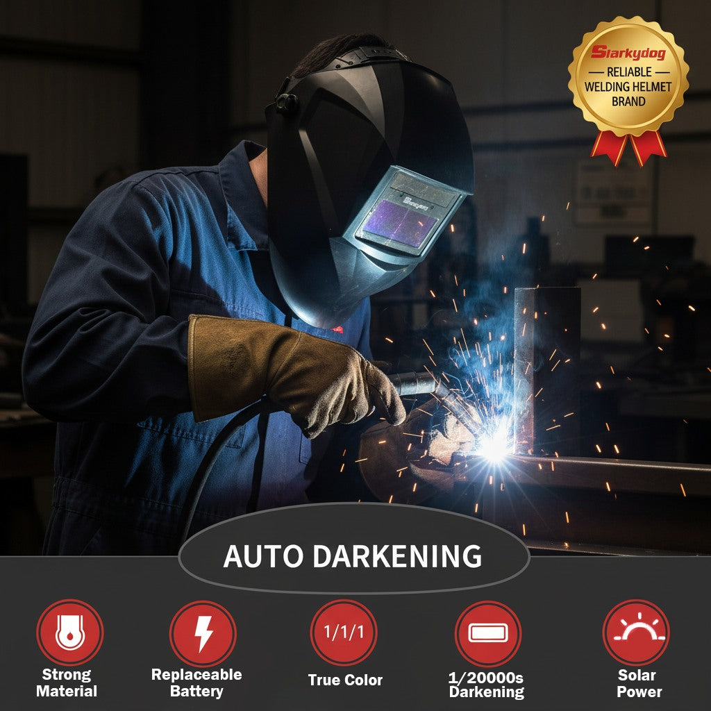 Auto Darkening Welding Helmet, Blue Light Blocking, 1/1/1/1 True Color Solar Powered Hood for TIG, MIG, ARC & Grind, Black