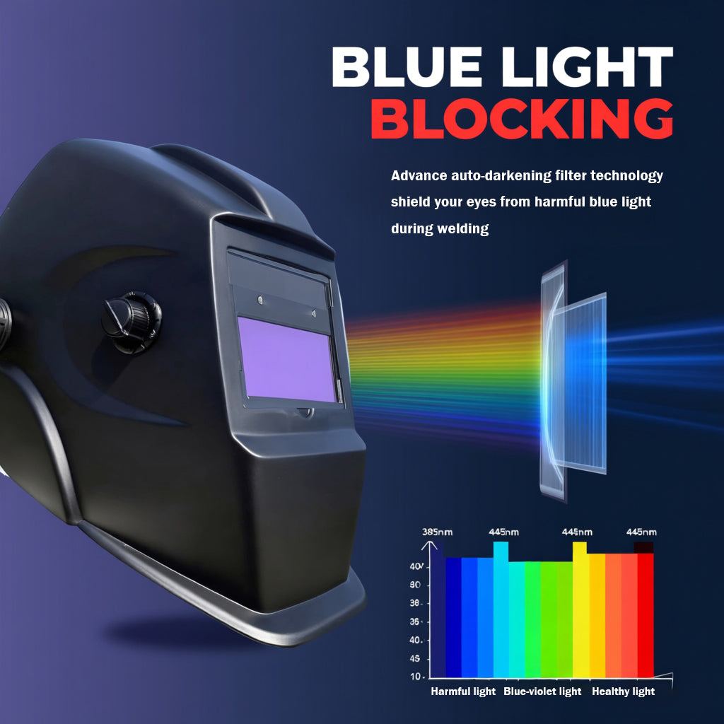 Auto Darkening Welding Helmet, Blue Light Blocking, 1/1/1/1 True Color Solar Powered Welding Hood with 2 Arc Sensors, Wide Shade 3.5/9-13 Welder Mask for TIG MIG ARC and Grind