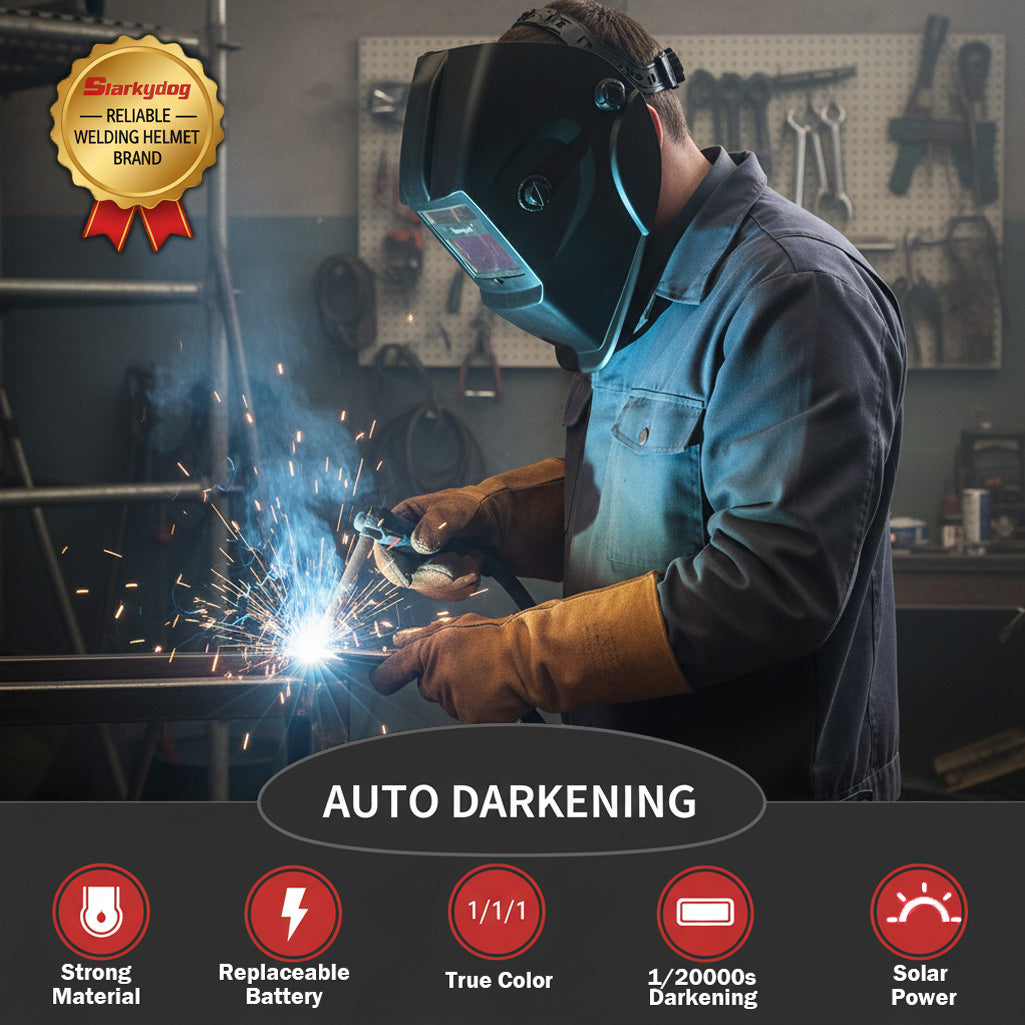 Auto Darkening Welding Helmet, Blue Light Blocking, 1/1/1/1 True Color Solar Powered Welding Hood with 2 Arc Sensors, Wide Shade 3.5/9-13 Welder Mask for TIG MIG ARC and Grind