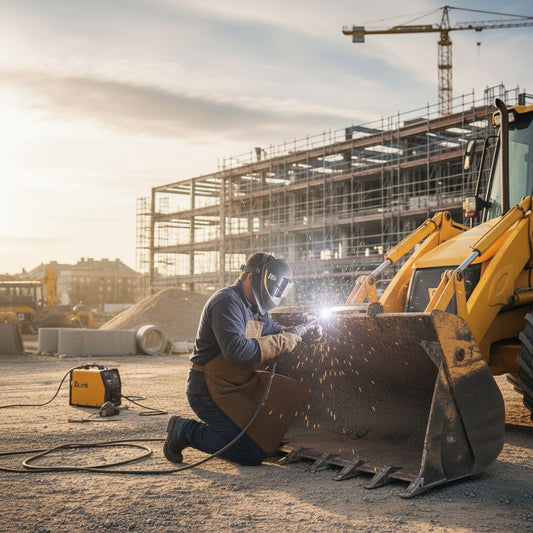 a man repairing the backhoe teeth with a stick welder