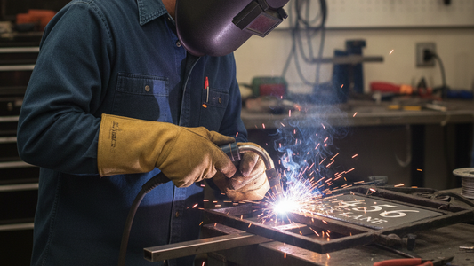 a man welding the address frame with a MIG welder