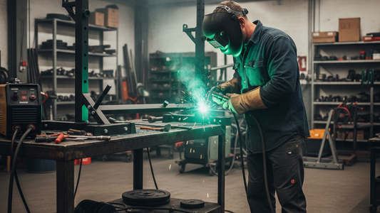 a man welding the rack in the workshop to fix the fracture