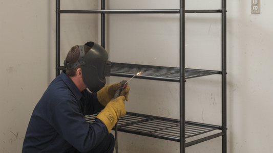 a man welding the shelving to fix the fracture 