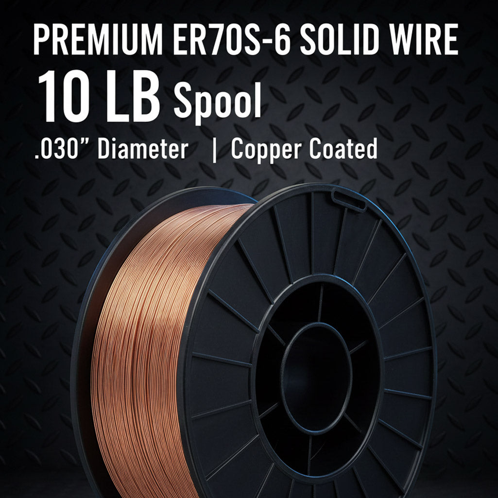 10lb spool of ER70S-6 solid carbon steel MIG welding wire; .030 inch diameter copper coated wire