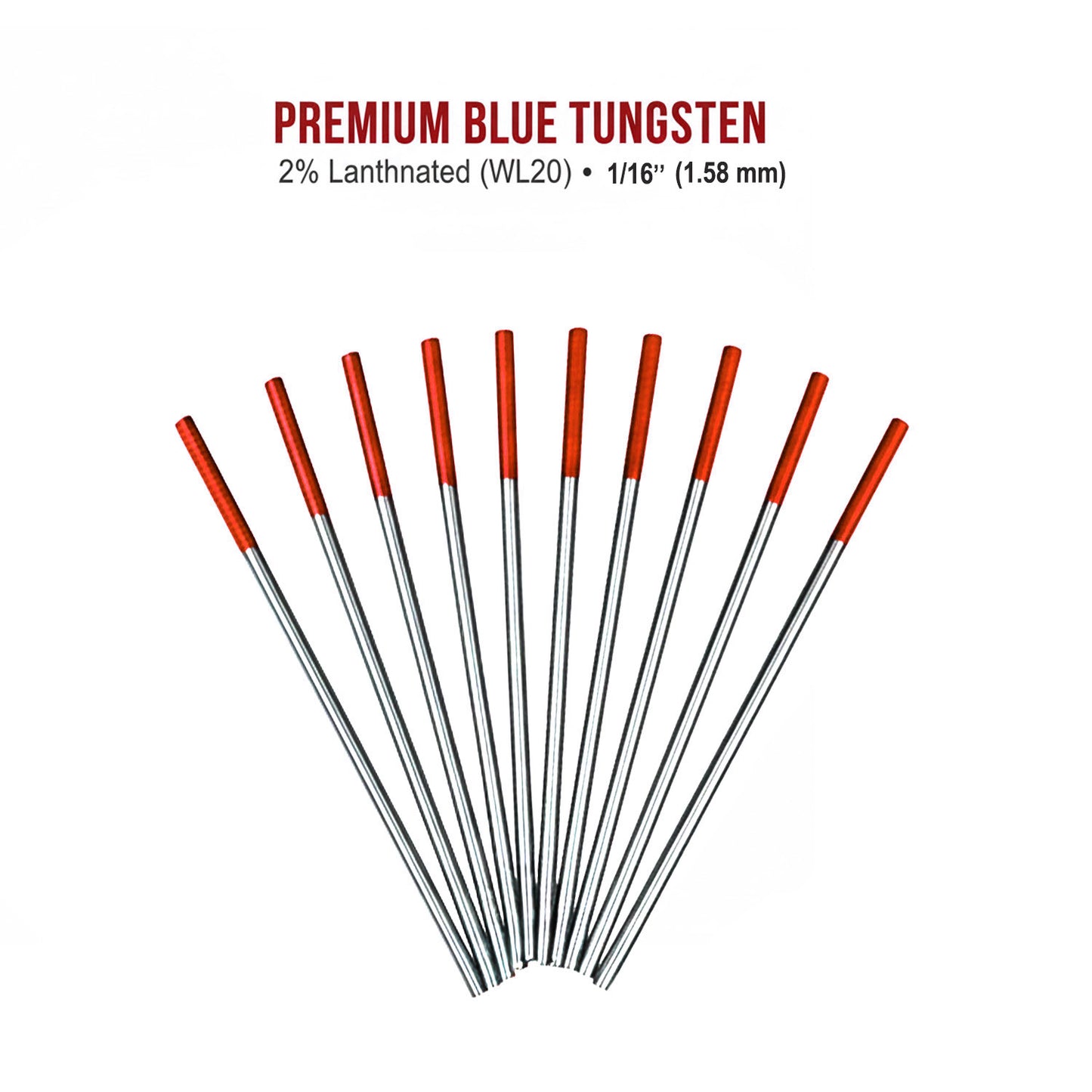 10 pack of 1-16 inch red 2% lanthanated tungsten electrodes 2