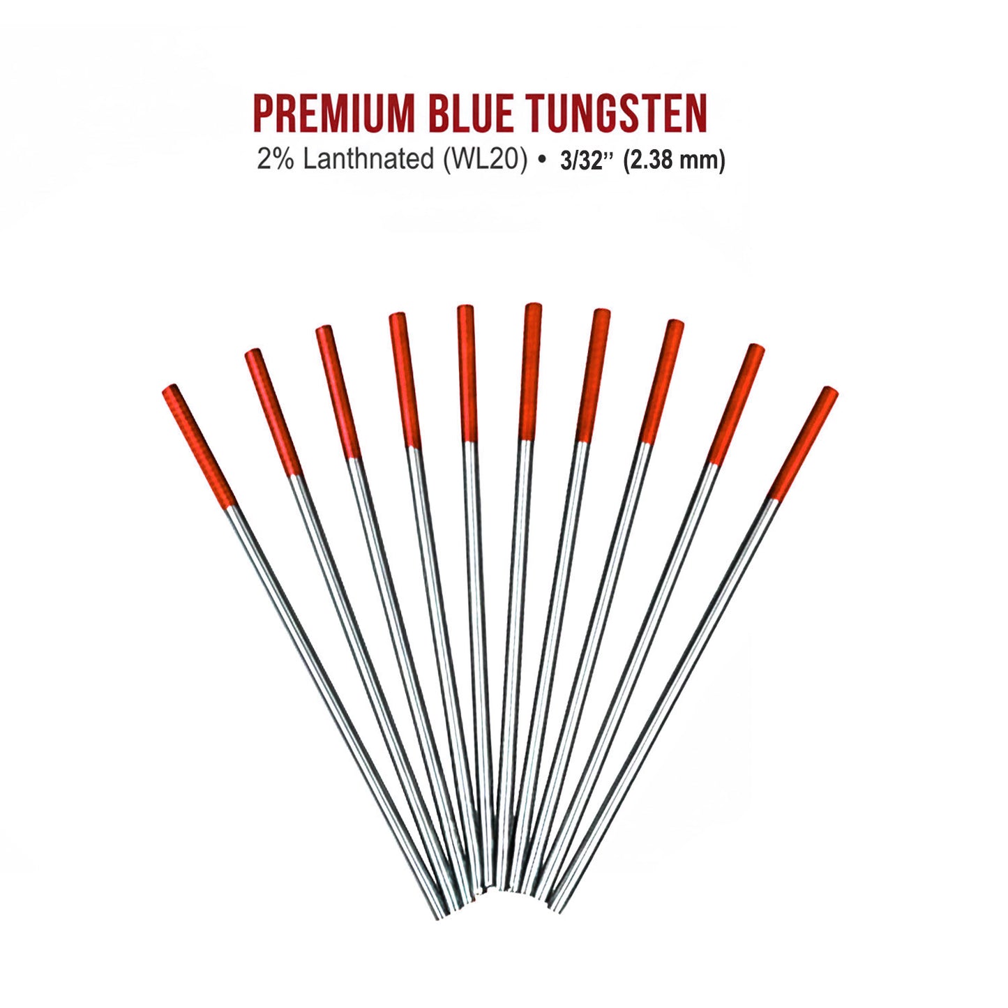 10 pack of 3 32 inch red 2% lanthanated tungsten electrodes