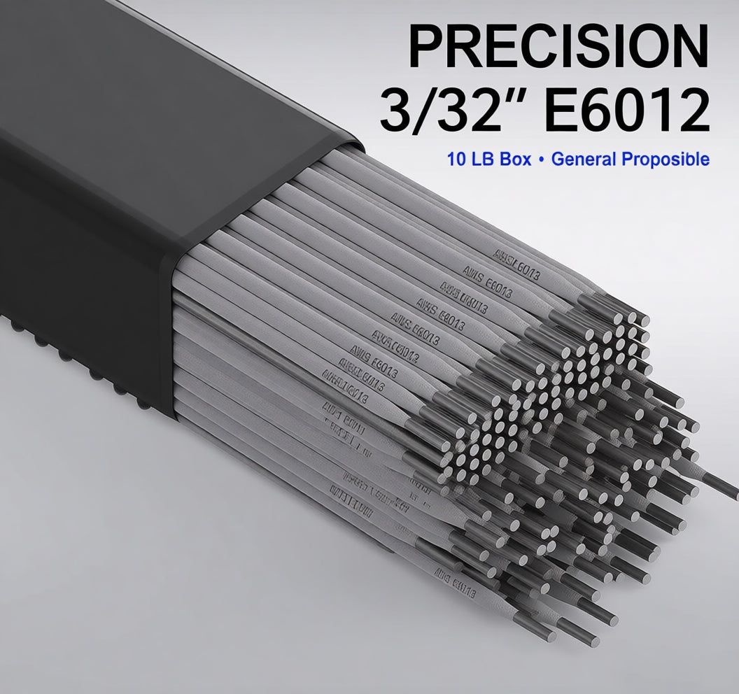 Open box of 10lb 332 inch E6013 welding rods for general purpose use.