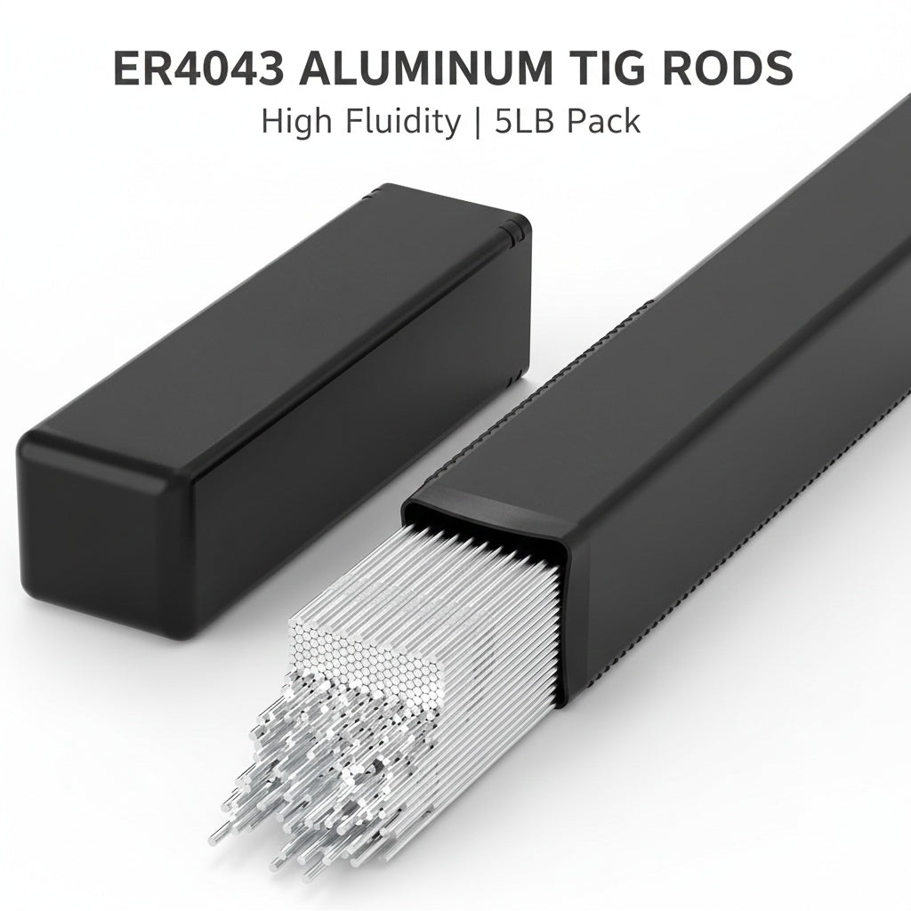 5lb box of ER4043 aluminum TIG welding rods with matte silver finish.