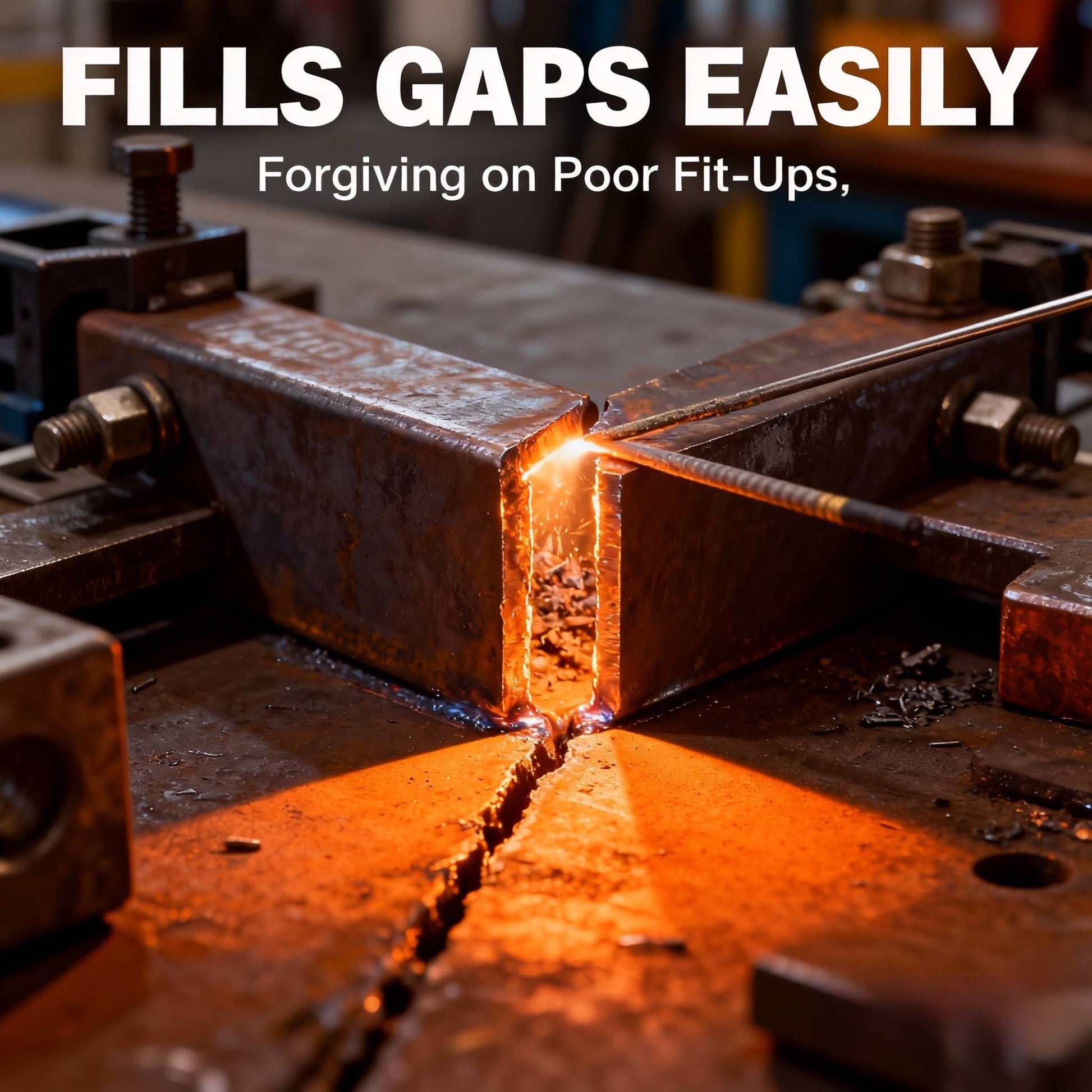 E6013 332 welding rod bridging a gap between two metal plates.