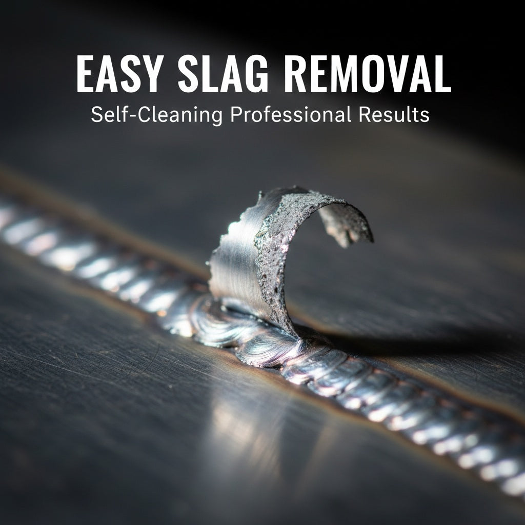 E6013 weld bead with slag coating peeling off automatically to reveal clean metal.