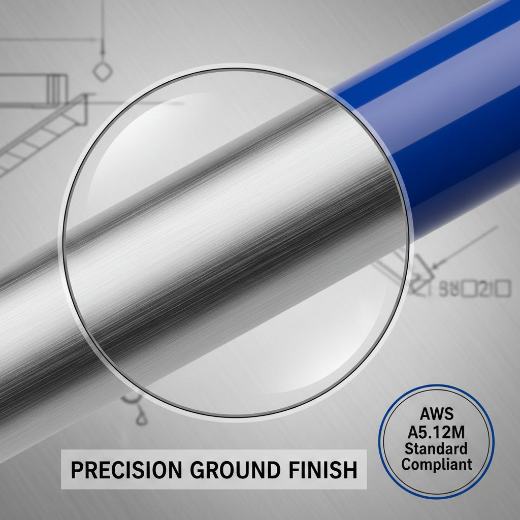 Extreme close up of ground finish on 2% lanthanated tungsten electrode