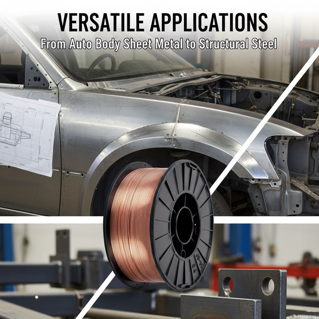 Versatile welding applications; .030 MIG wire used for automotive body repair and structural farm equipment fabrication