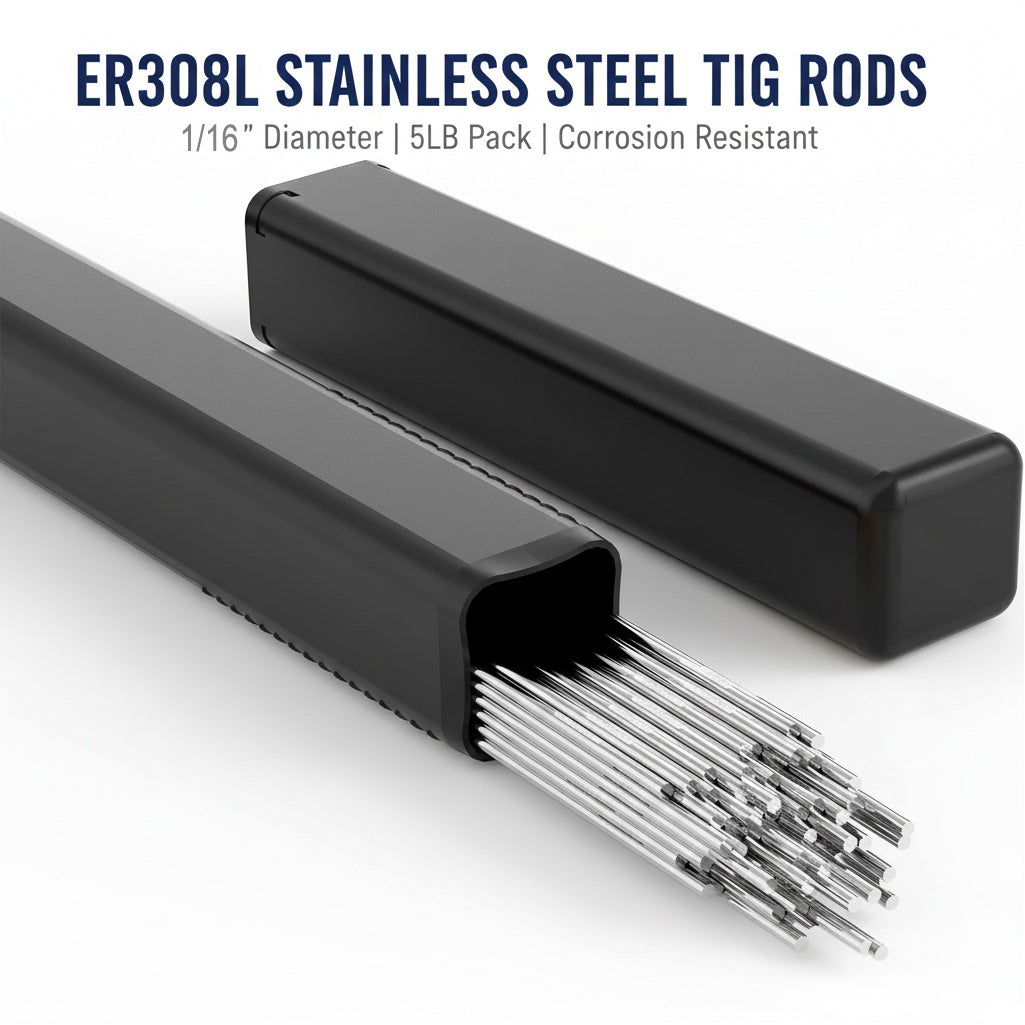 5lb pack of ER308L 1-16 stainless steel TIG welding rods in black case.