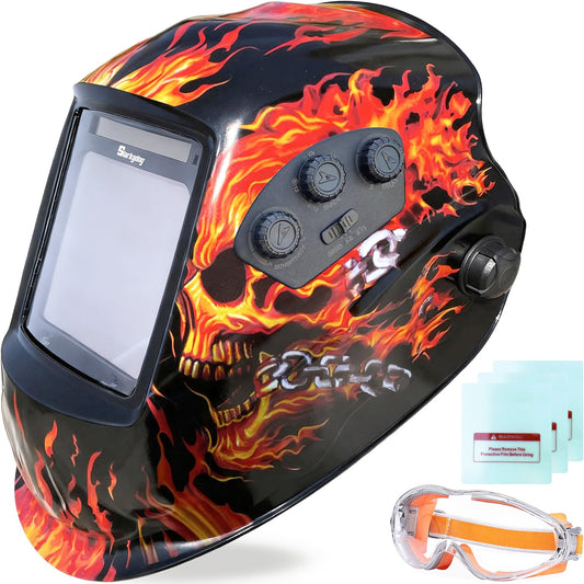 Large View Auto-Darkening Welding Helmet with Blue Light Blocking, 1/1/1/1 True Color, 4 Arc Sensors, Wide Shade 3/5-13 for TIG MIG ARC CUT & Grind