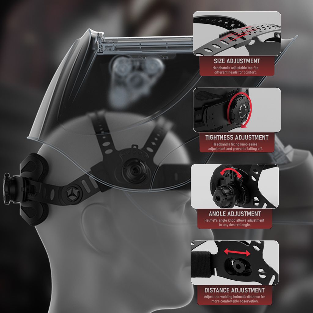 Large View Auto-Darkening Welding Helmet with Blue Light Blocking, 1/1/1/1 True Color, 4 Arc Sensors, Wide Shade 3/5-13 for TIG MIG ARC CUT & Grind