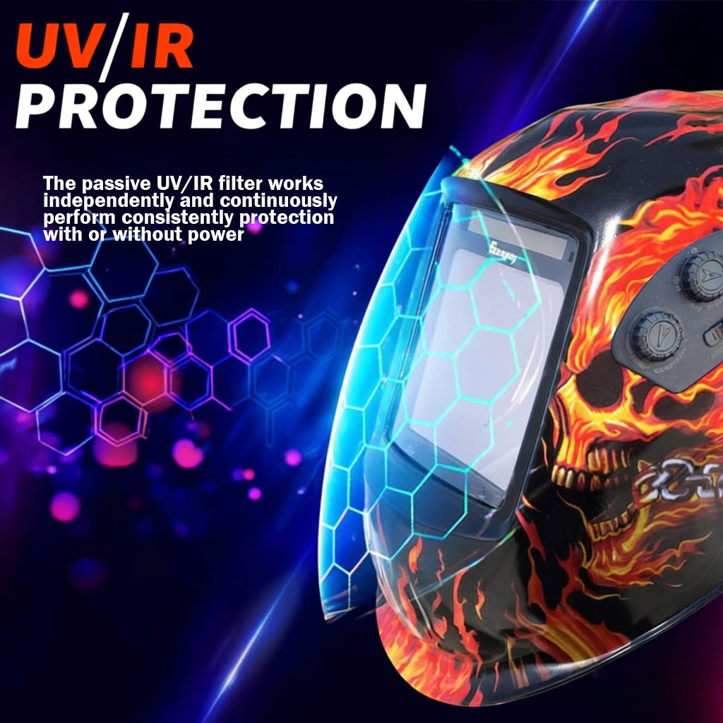 Large View Auto-Darkening Welding Helmet with Blue Light Blocking, 1/1/1/1 True Color, 4 Arc Sensors, Wide Shade 3/5-13 for TIG MIG ARC CUT & Grind