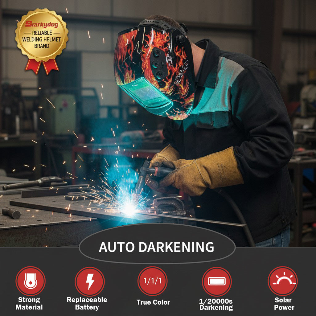 Large View Auto-Darkening Welding Helmet with Blue Light Blocking, 1/1/1/1 True Color, 4 Arc Sensors, Wide Shade 3/5-13 for TIG MIG ARC CUT & Grind