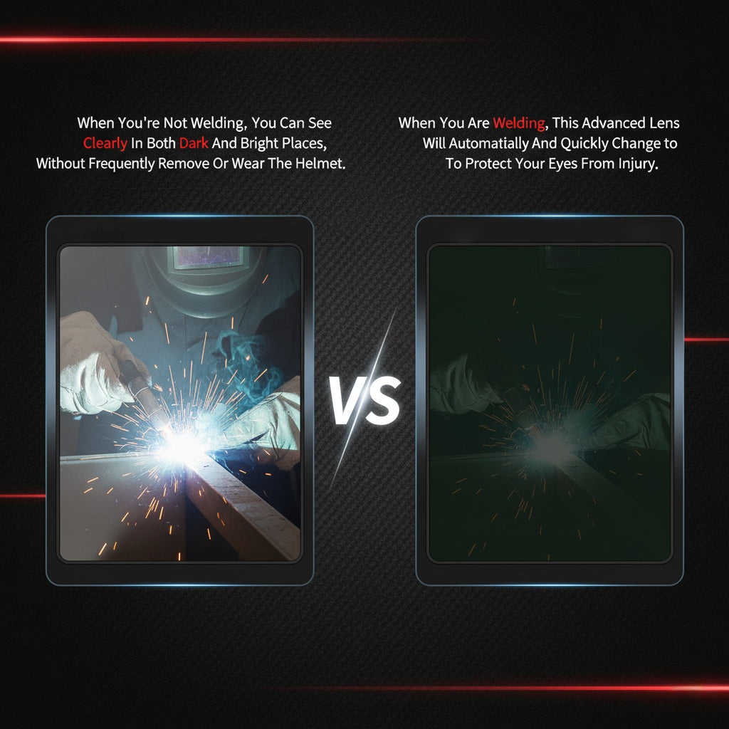 Large View Auto Darkening Welding Helmet with Blue Light Blocking – True Color 1/1/1/1 Shade 3/5-9/9-13, 4 Arc Sensors, Solar Powered for TIG MIG ARC CUT & GRIND