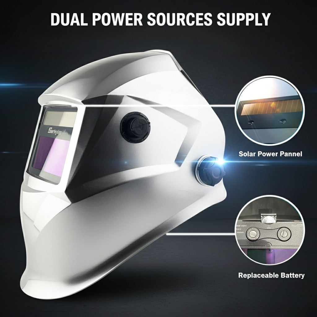 Auto-Darkening Welding Helmet, Blue Light Blocking, 1/1/1/1 True Color, Solar Powered Hood for TIG, MIG, ARC & Grind, Silver