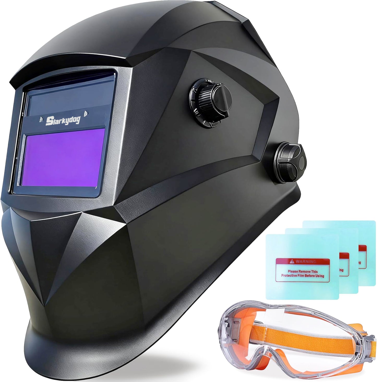 Auto Darkening Welding Helmet, Blue Light Blocking, 1/1/1/1 True Color Solar Powered Hood for TIG, MIG, ARC & Grind, Black