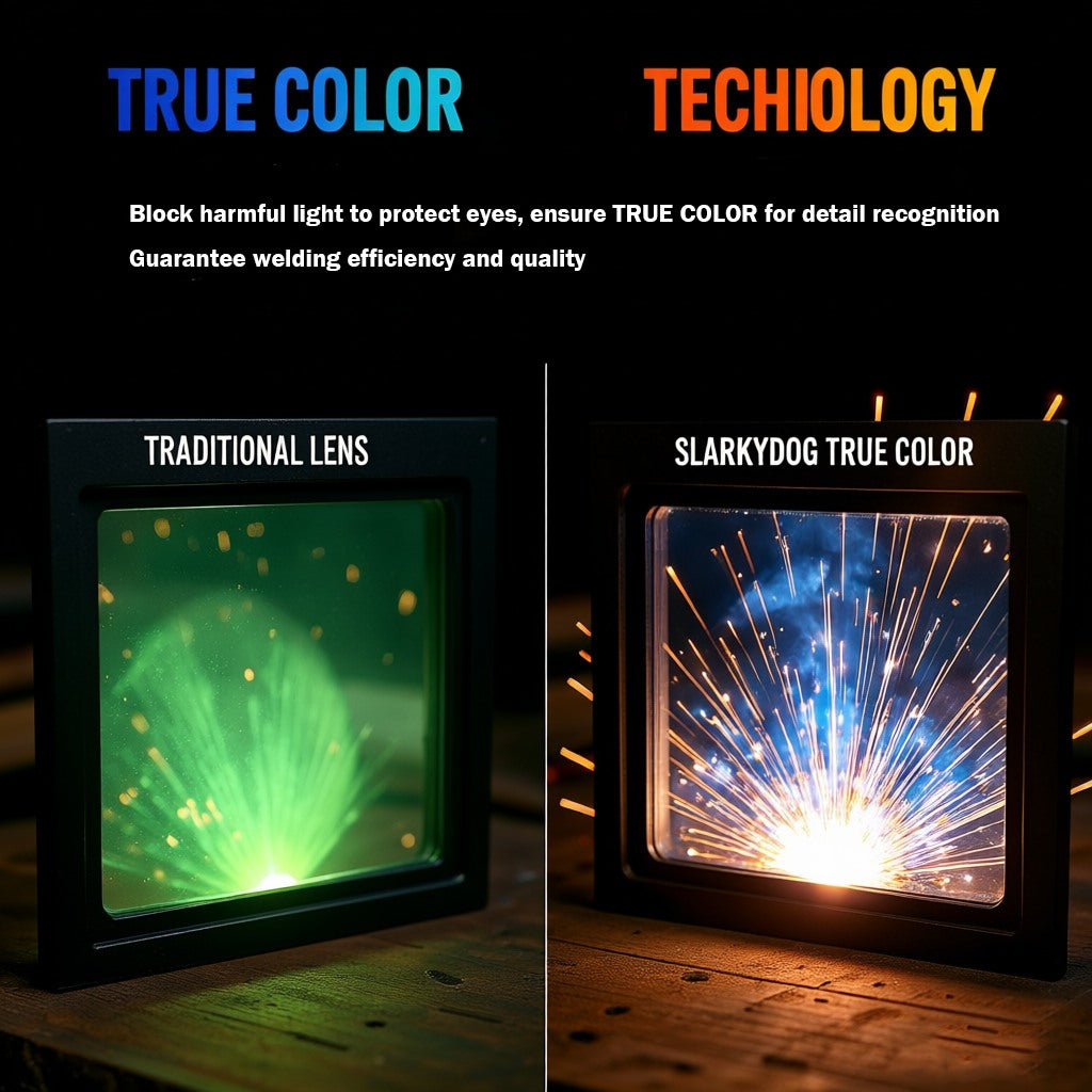 Auto Darkening Welding Helmet, Blue Light Blocking, 1/1/1/1 True Color Solar Powered Hood for TIG, MIG, ARC & Grind, Black