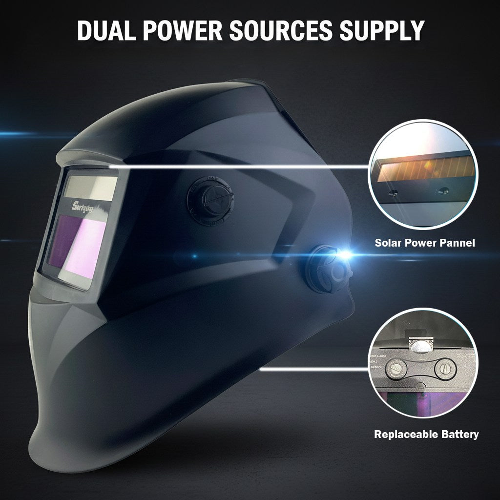 Auto Darkening Welding Helmet, Blue Light Blocking, 1/1/1/1 True Color Solar Powered Hood for TIG, MIG, ARC & Grind, Black