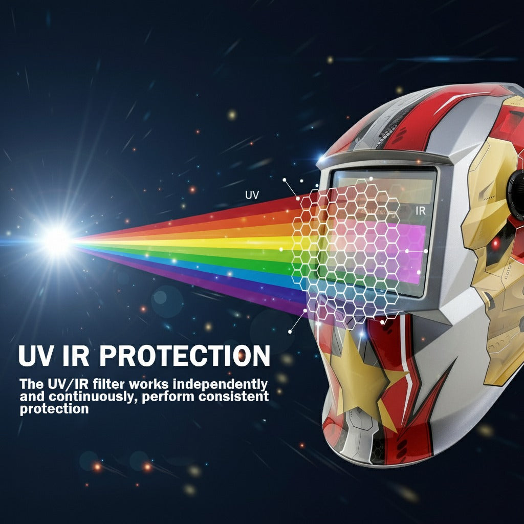 Auto Darkening Welding Helmet, Blue Light Blocking, 1/1/1/1 True Color Solar Powered Hood for TIG, MIG, ARC & Grind, Gold/Red