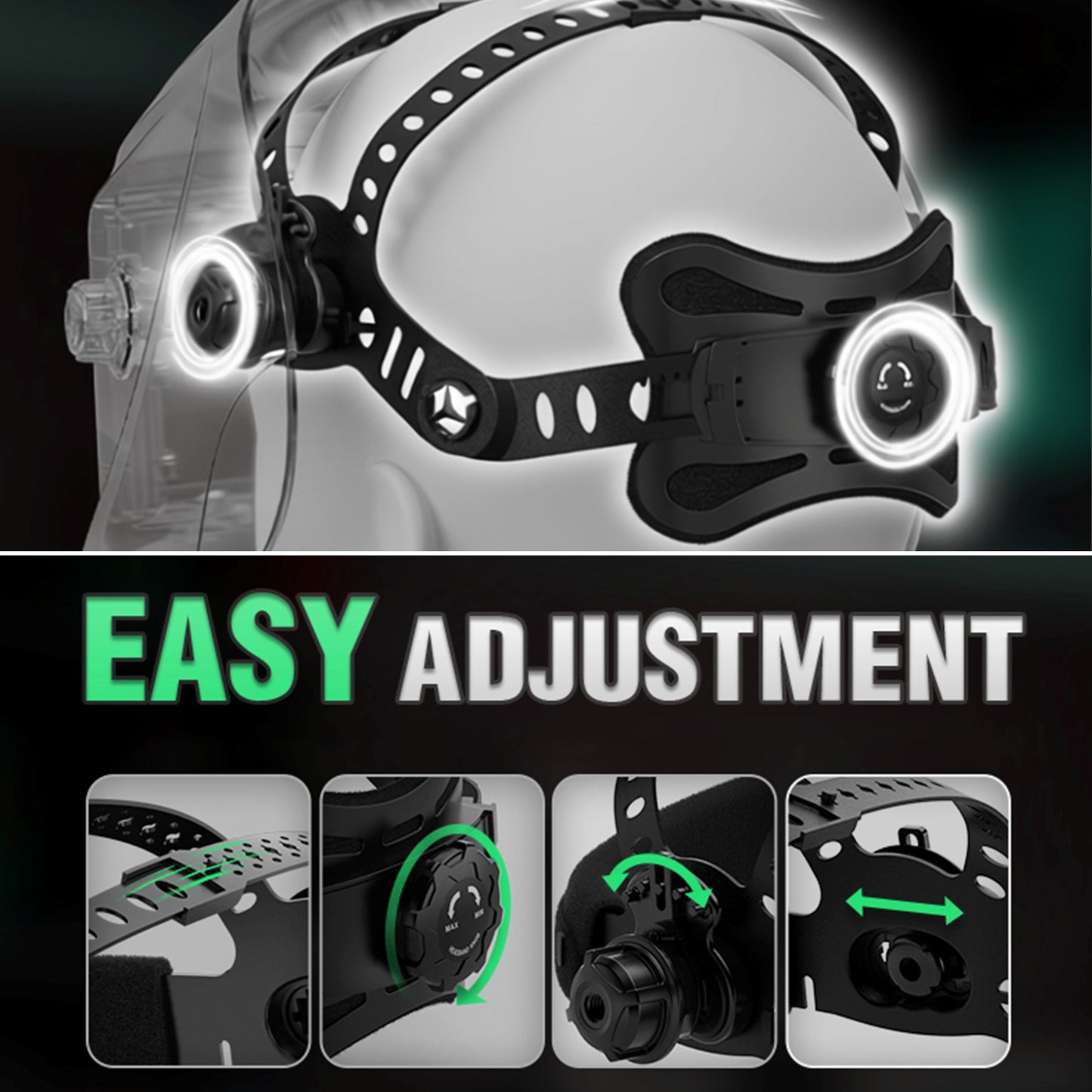 Auto-Darkening Welding Helmet, Blue Light Blocking, 1/1/1/1 True Color, Solar Powered Hood for TIG, MIG, ARC & Grind, Red Silver Strip