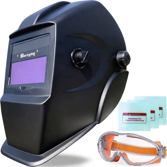 Auto Darkening Welding Helmet, Blue Light Blocking, 1/1/1/1 True Color Solar Powered Welding Hood with 2 Arc Sensors, Wide Shade 3.5/9-13 Welder Mask for TIG MIG ARC and Grind